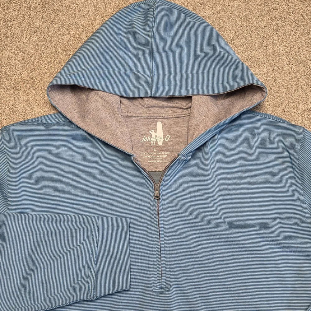 johnnie-O Mens LRG Finney Maverick Long Sleeve Striped 1/4 Zip Hoodie Blue Modal